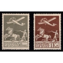 Gammel Luftpost - 50 øre grå og 1 kr. brun - Ustemplet.